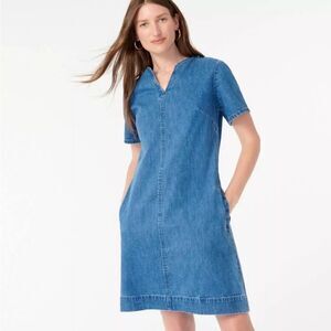 Jcrew blue cotton shift Denim V-neck dress size 6 with pockets